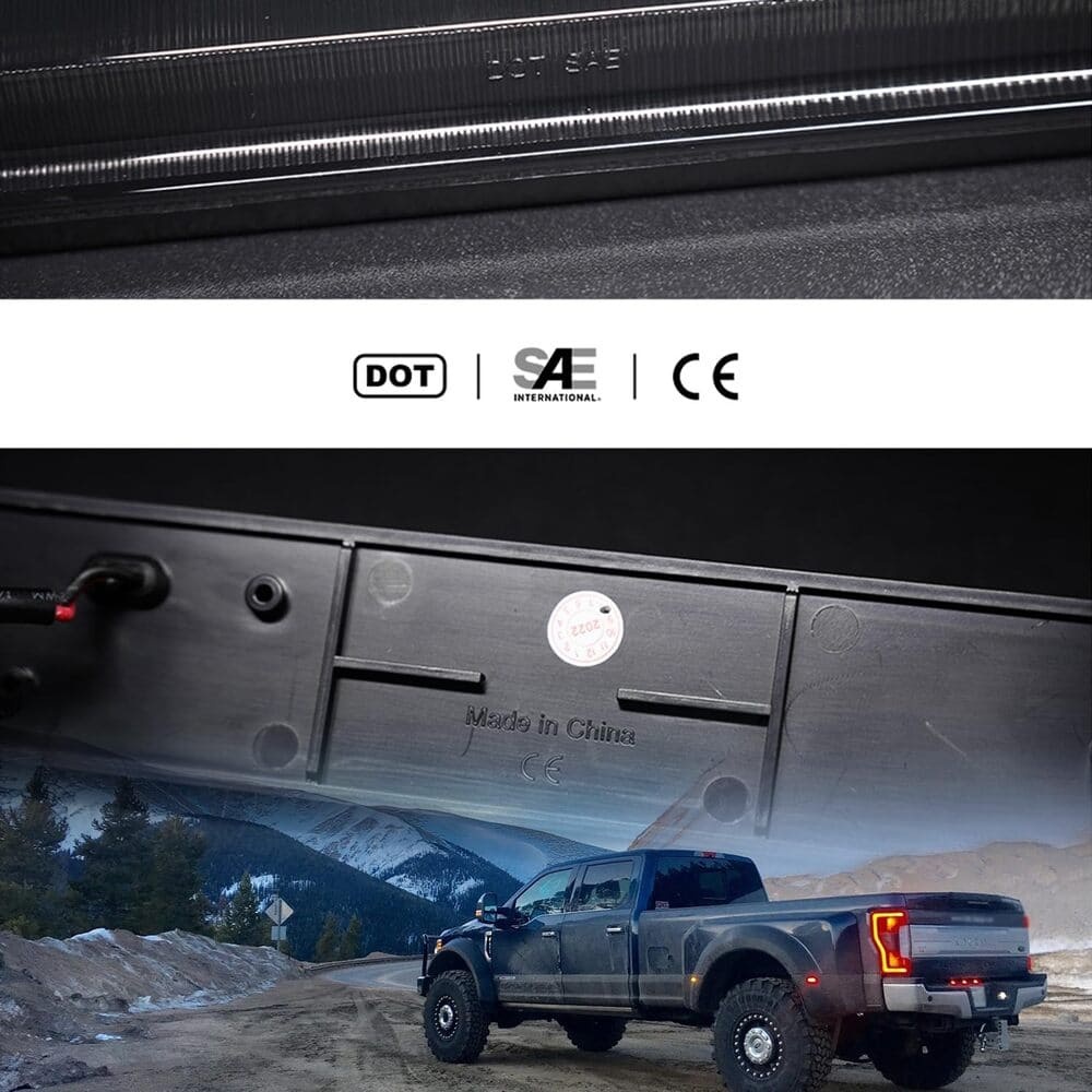 Led Tailgate Light Bar Replacement for 2017-2023 Ford F350 F450 F550 Dually DRW Bright Red 54-SMD LED Rear Brake ID Lamp Smoked Lens OEM #HC3Z13A613B