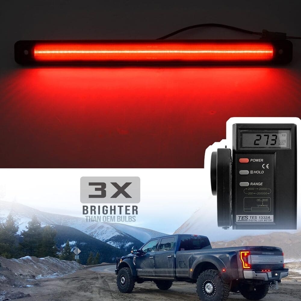 Led Tailgate Light Bar Replacement for 2017-2023 Ford F350 F450 F550 Dually DRW Bright Red 54-SMD LED Rear Brake ID Lamp Smoked Lens OEM #HC3Z13A613B
