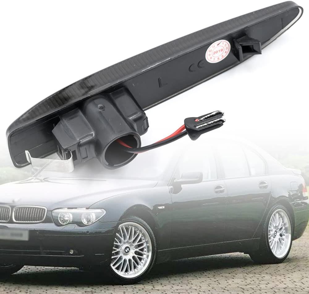 Front Amber LED Side Marker Lights Compatible With 2002-2008 BMW 7 Series E65 E66 E67 Smoke Lens Fender Turn Signal Light Kits OEM Fit