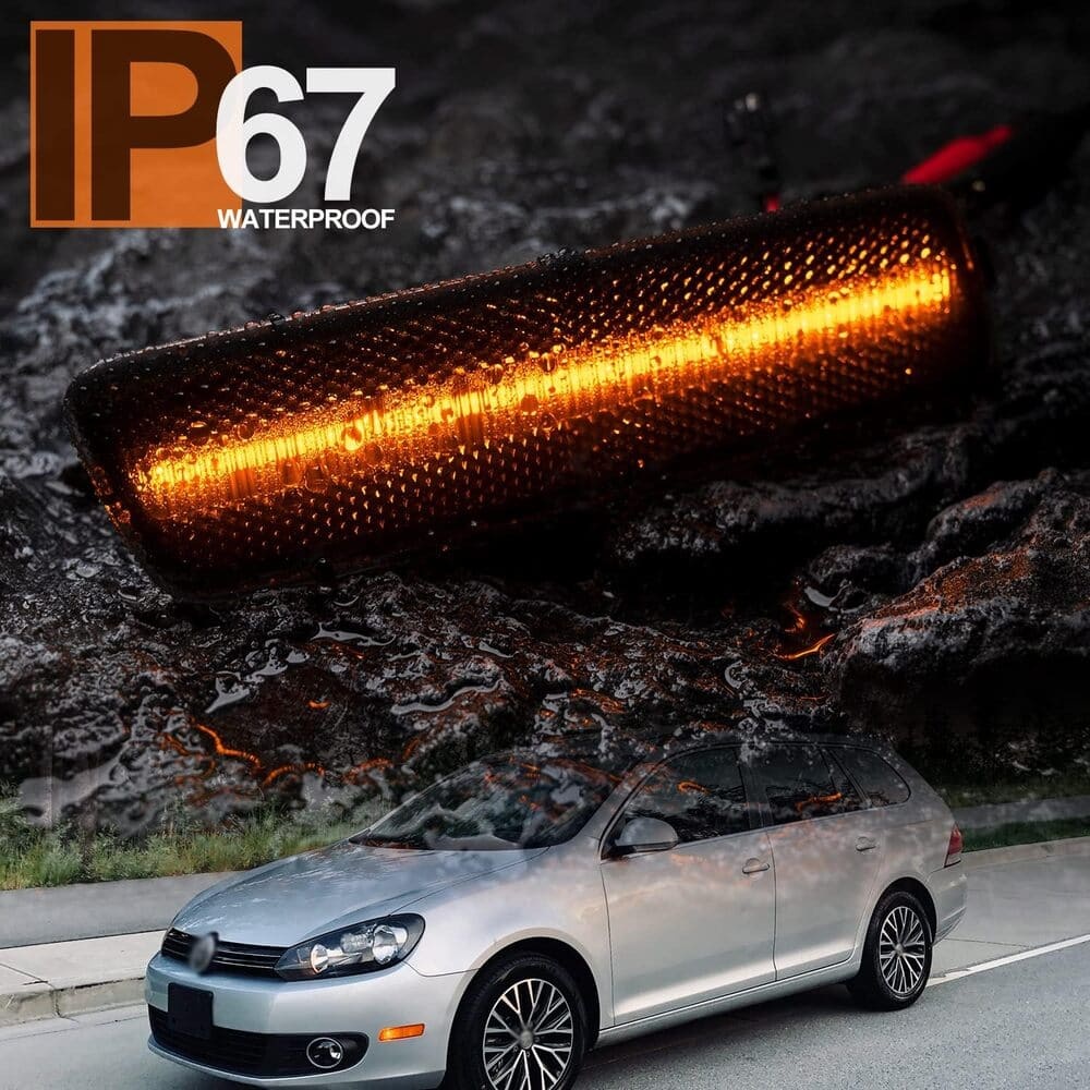 LED Front Side Marker Lights Replacement for 2010-2014 VW Golf TDI Jetta MK6,  Amber Led Fender Side Markers Reflector Lights Smoked/Clear Lens