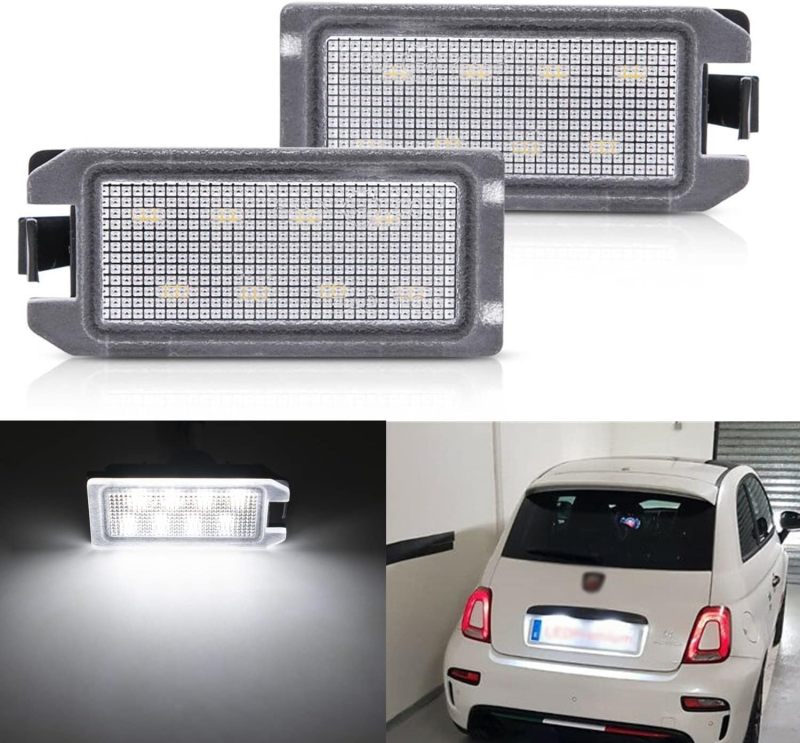 LED License Plate Light Assembly for Fiat 500 2013-2019, OEM Replacement 6000K Xenon White 8-SMD Error Free Led Tag Lights