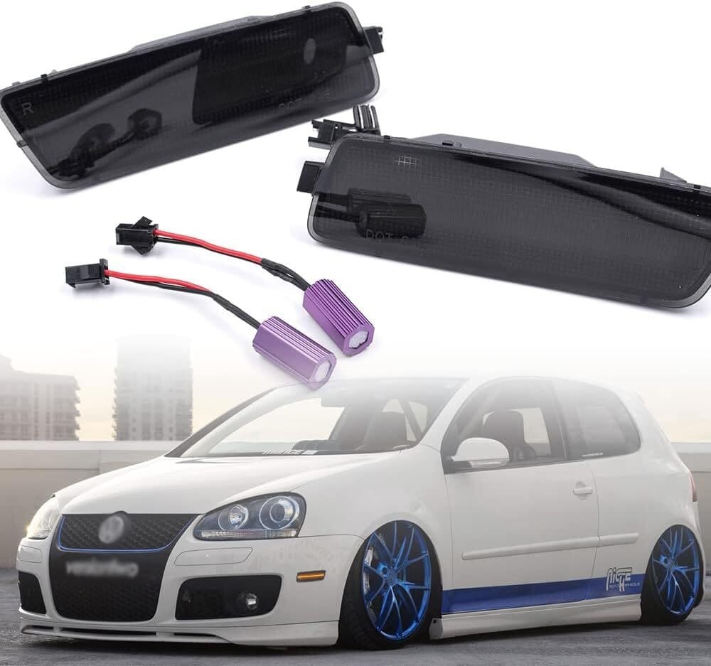 Front Bumper Amber Led Side Marker Lights Compatible VW 2005-2010 MK5 Jetta Golf GTI R32 Smoked Lens Side Lights OEM Sidemarker Replacement