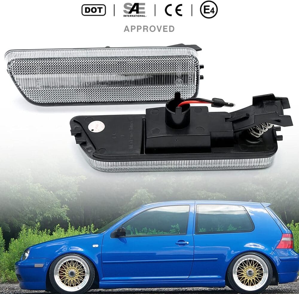Led Side Marker Lights Replacement for VW MK4 Jetta GTI Golf 1999-2006, Amber Led Front Bumper Side Marker Turn Signal Light Kit Smoked Pair Driver Passenger Lamp Assembly OEM 1JM945072/1JM945071