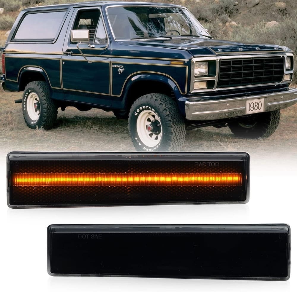 Led Side Marker Lights Replacement for 1980-1986 Ford Bronco F150 F250 F350 Amber Led Front Fender Side Marker Turn Signal Lights Kit Smoke Lens