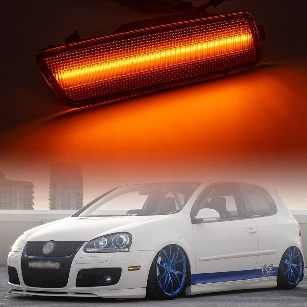 Front Bumper Amber Led Side Marker Lights Compatible VW 2005-2010 MK5 Jetta Golf GTI R32 Smoked Lens Side Lights OEM Sidemarker Replacement