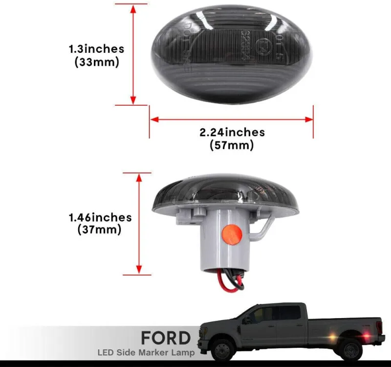 Wheel Fender Side Marker Lights for 1999-2010 Ford F350 F450 Double Wheel Amber Red Trunk Bed Fender Markers 48 SMD Smoked Lens Replace OEM Sidemarker Lamps