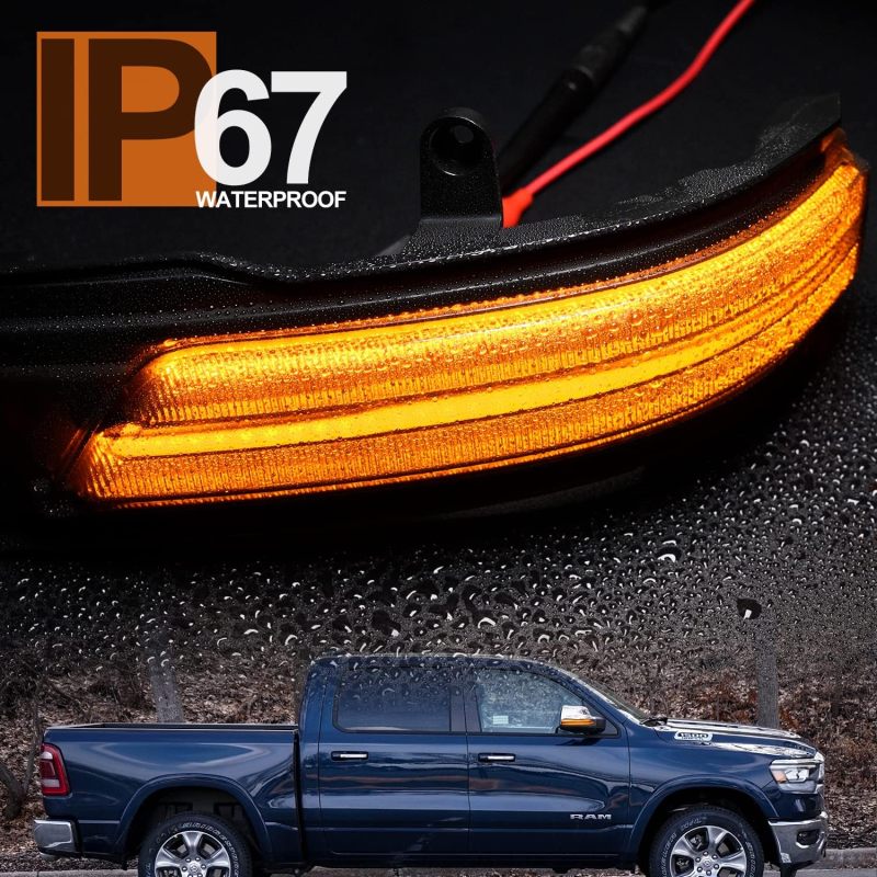 Sequential LED Side Mirror Marker Lights Compatible w/ 2019-2022 Dodge RAM 1500 Pickup Towing Mirror Turn Signal Indicator Lamp Assembly Smoked Lens