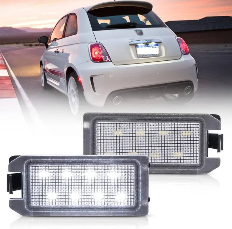 LED License Plate Light Assembly for Fiat 500 2013-2019, OEM Replacement 6000K Xenon White 8-SMD Error Free Led Tag Lights