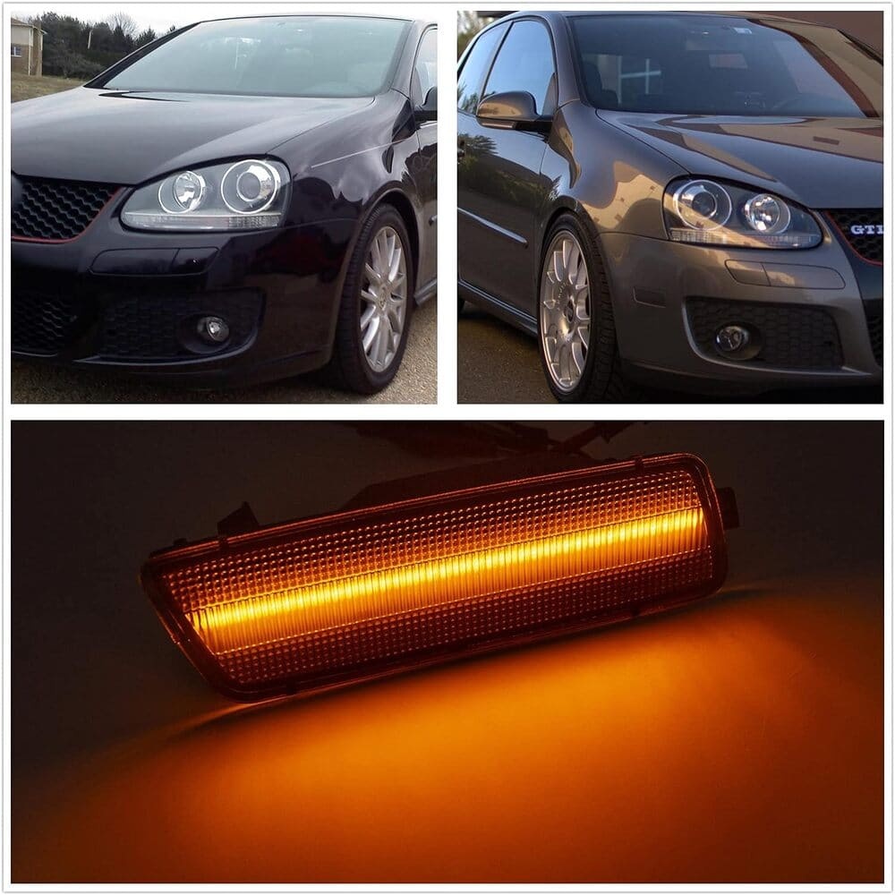 Front Bumper Amber Led Side Marker Lights Compatible VW 2005-2010 MK5 Jetta Golf GTI R32 Smoked Lens Side Lights OEM Sidemarker Replacement