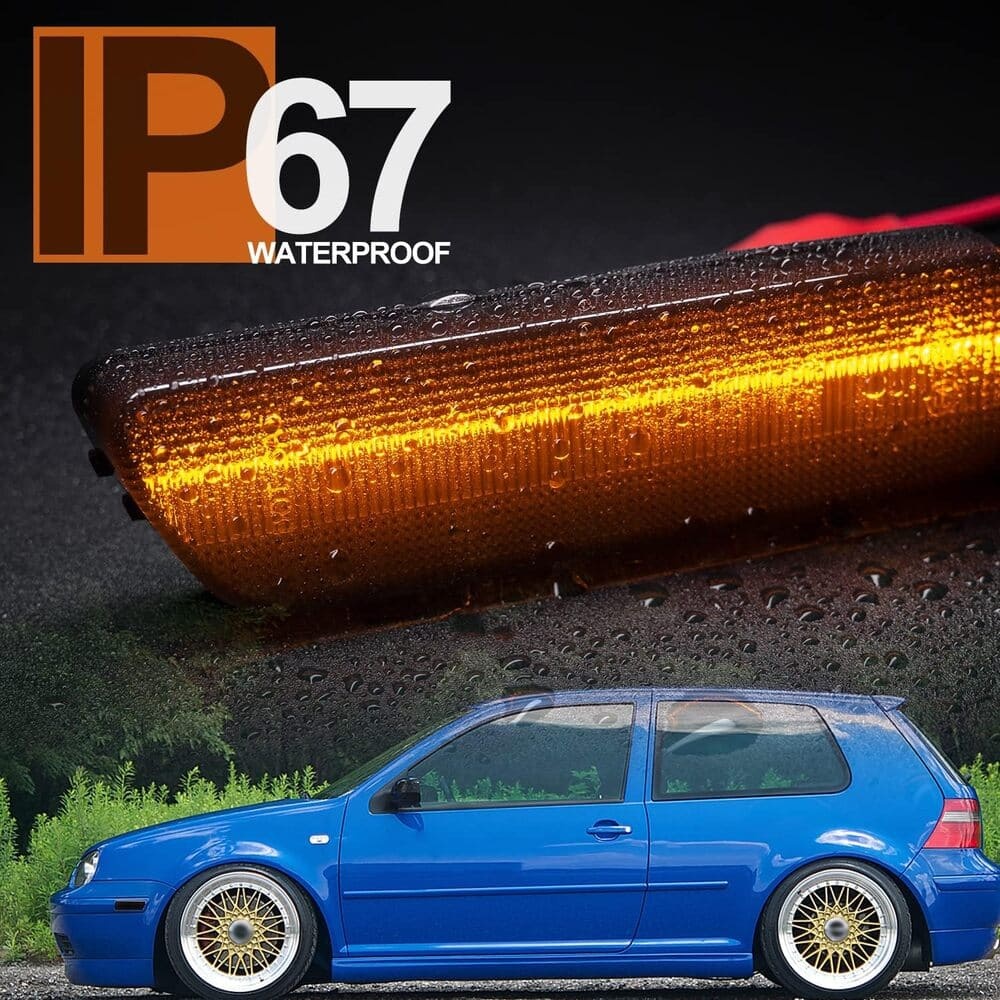 Led Side Marker Lights Replacement for VW MK4 Jetta GTI Golf 1999-2006, Amber Led Front Bumper Side Marker Turn Signal Light Kit Smoked Pair Driver Passenger Lamp Assembly OEM 1JM945072/1JM945071