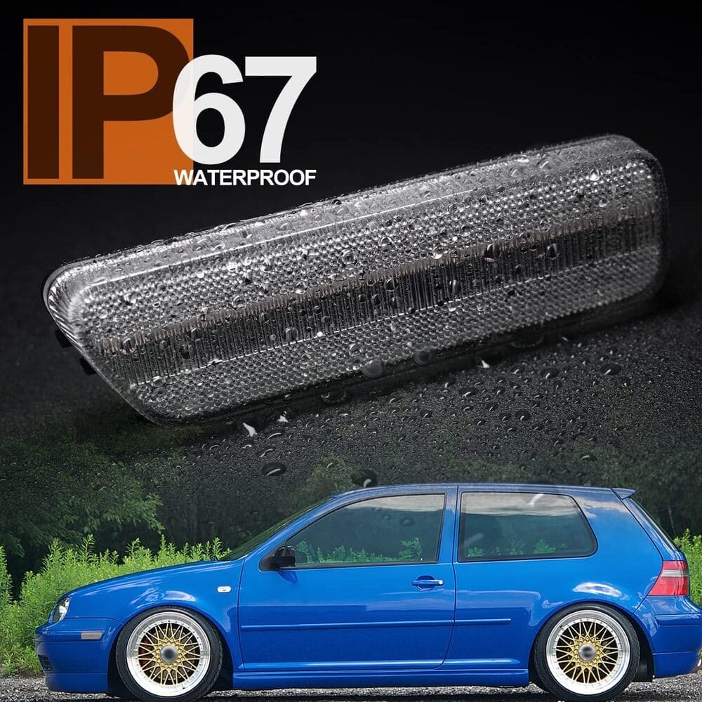Led Side Marker Lights Replacement for VW MK4 Jetta GTI Golf 1999-2006, Amber Led Front Bumper Side Marker Turn Signal Light Kit Smoked Pair Driver Passenger Lamp Assembly OEM 1JM945072/1JM945071