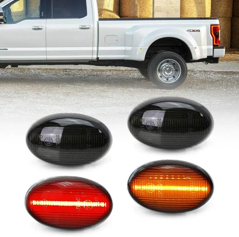Wheel Fender Side Marker Lights for 1999-2010 Ford F350 F450 Double Wheel Amber Red Trunk Bed Fender Markers 48 SMD Smoked Lens Replace OEM Sidemarker Lamps