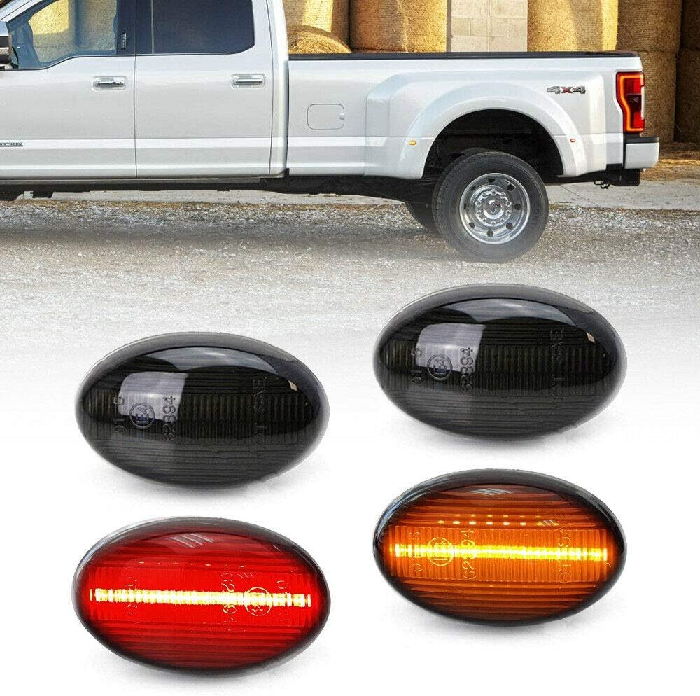 Wheel Fender Side Marker Lights for 1999-2010 Ford F350 F450 Double Wheel Amber Red Trunk Bed Fender Markers 48 SMD Smoked Lens Replace OEM Sidemarker Lamps