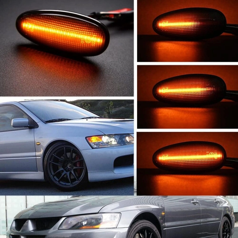 Sequential Amber LED Side Marker Lights for 1998-2006 Mitsubishi Lancer EVO Evolution 5 6 7 8 9 Front Fender Turn Signal Indicator Blinker Lamps JDM Style OEM Replacement (Smoked Lens)