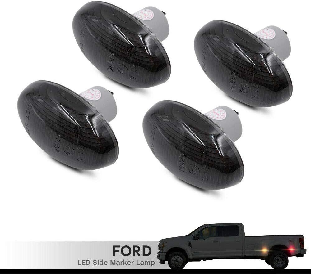 Wheel Fender Side Marker Lights for 1999-2010 Ford F350 F450 Double Wheel Amber Red Trunk Bed Fender Markers 48 SMD Smoked Lens Replace OEM Sidemarker Lamps