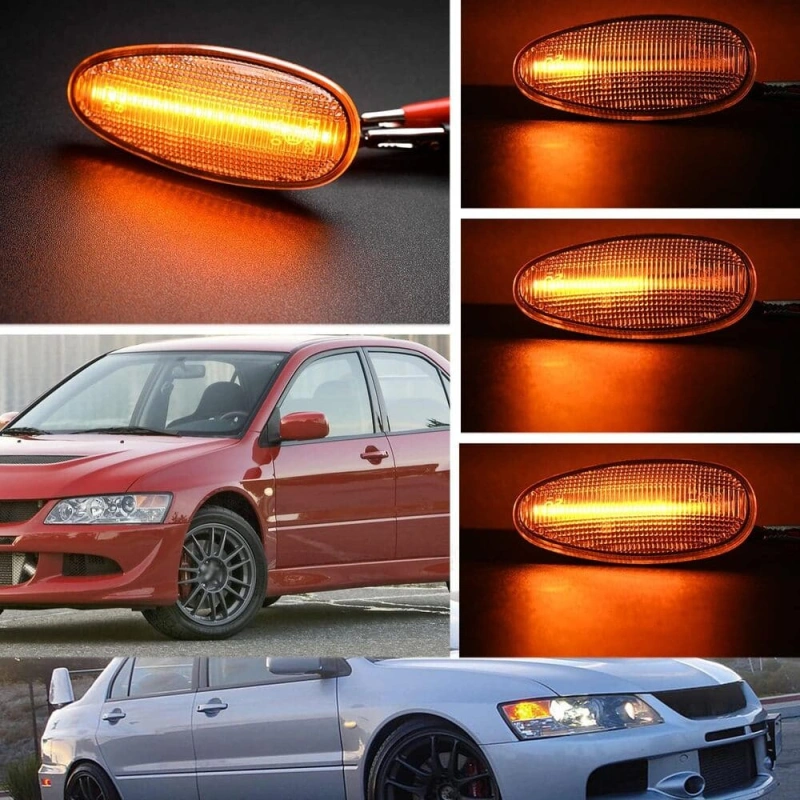 Sequential Amber LED Side Marker Lights for 1998-2006 Mitsubishi Lancer EVO Evolution 5 6 7 8 9 Front Fender Turn Signal Indicator Blinker Lamps JDM Style OEM Replacement (Smoked Lens)