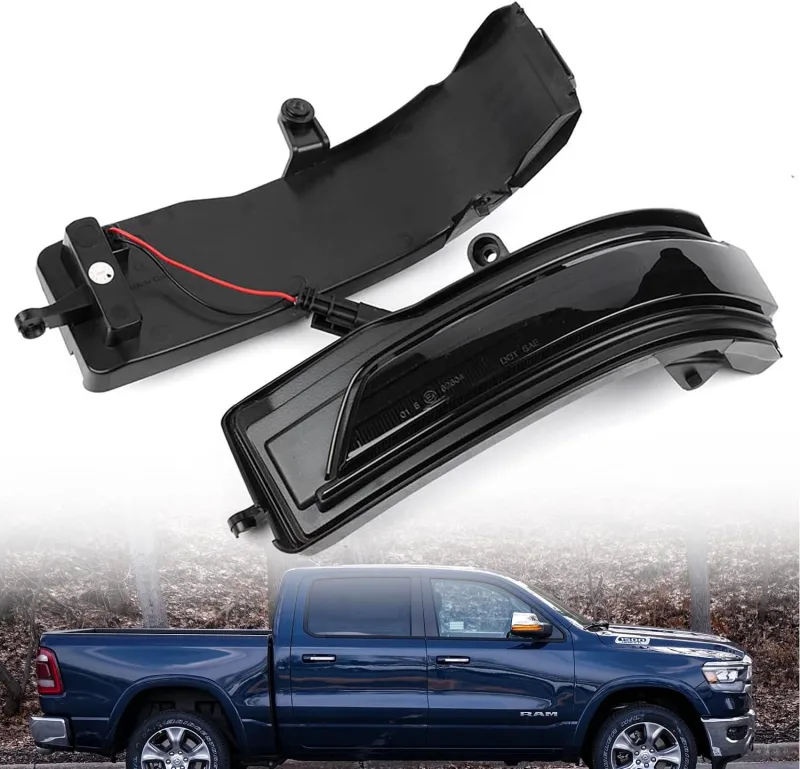 Sequential LED Side Mirror Marker Lights Compatible w/ 2019-2022 Dodge RAM 1500 Pickup Towing Mirror Turn Signal Indicator Lamp Assembly Smoked Lens