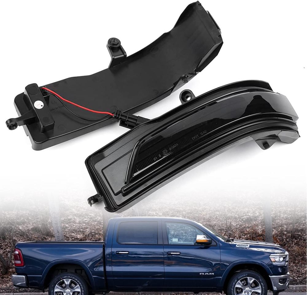 Sequential LED Side Mirror Marker Lights Compatible w/ 2019-2022 Dodge RAM 1500 Pickup Towing Mirror Turn Signal Indicator Lamp Assembly Smoked Lens