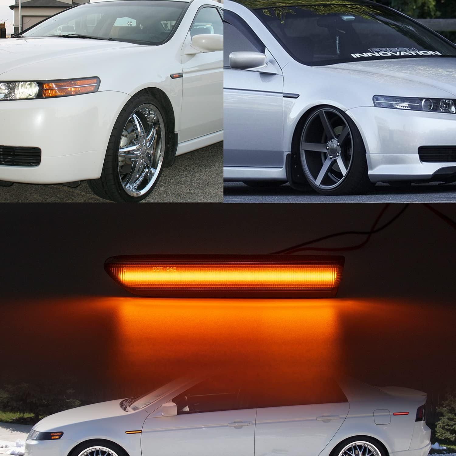 Led Side Marker Lights Replacement for 2004-2008 Acura TL Amber Front & Rear Red Side Repeater Lamp for Driver Passenger Sides Euro Smoked