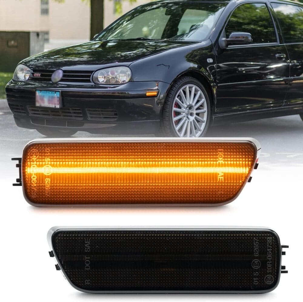 Led Side Marker Lights Replacement for VW MK4 Jetta GTI Golf 1999-2006, Amber Led Front Bumper Side Marker Turn Signal Light Kit Smoked Pair Driver Passenger Lamp Assembly OEM 1JM945072/1JM945071