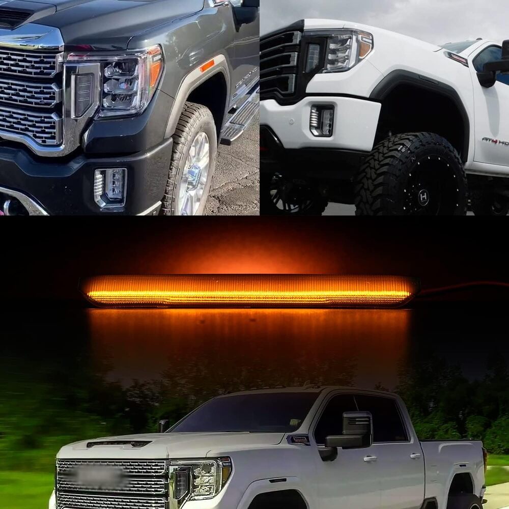Led Side Marker Lights Replacement for 2020 2021 2022 GMC Sierra 2500HD 3500HD Pickup Amber Front Rear Red Side Markers Left Right Fender Sidemarker Lamps Kit Euro Smoked Lens