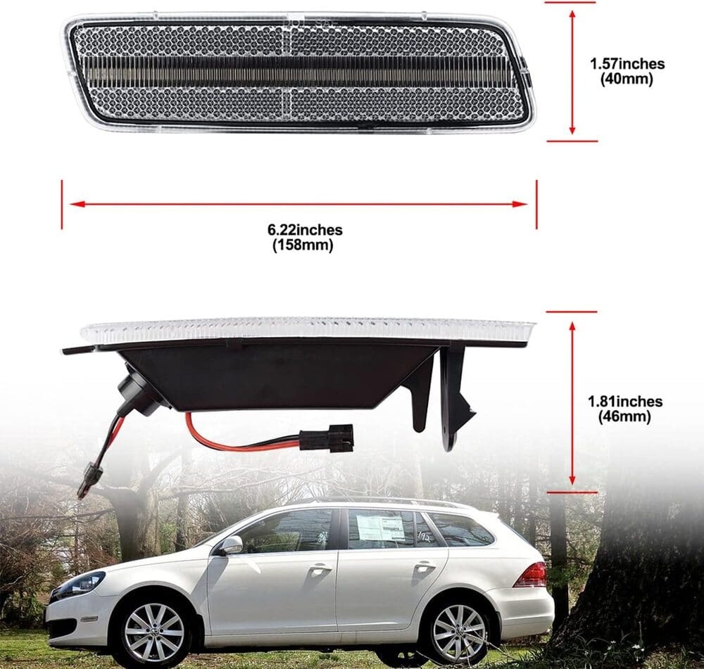 LED Front Side Marker Lights Replacement for 2010-2014 VW Golf TDI Jetta MK6,  Amber Led Fender Side Markers Reflector Lights Smoked/Clear Lens