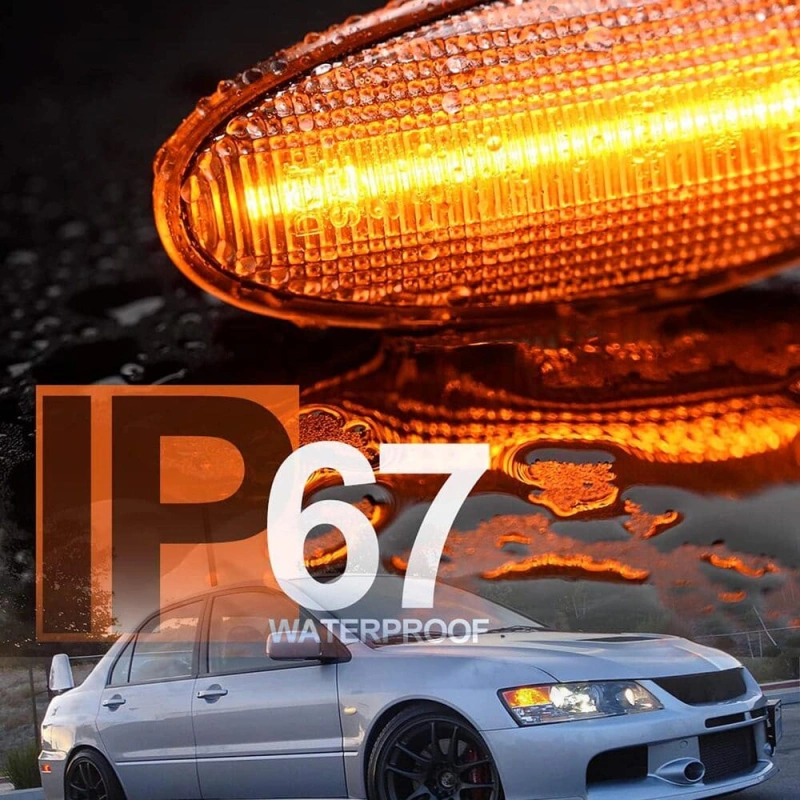 Sequential Amber LED Side Marker Lights for 1998-2006 Mitsubishi Lancer EVO Evolution 5 6 7 8 9 Front Fender Turn Signal Indicator Blinker Lamps JDM Style OEM Replacement (Smoked Lens)