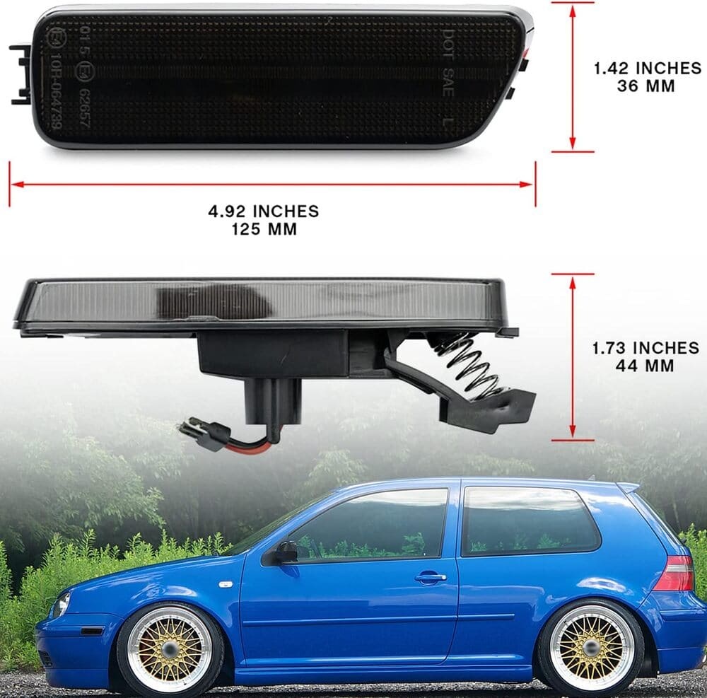 Led Side Marker Lights Replacement for VW MK4 Jetta GTI Golf 1999-2006, Amber Led Front Bumper Side Marker Turn Signal Light Kit Smoked Pair Driver Passenger Lamp Assembly OEM 1JM945072/1JM945071