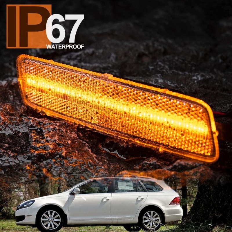 LED Front Side Marker Lights Replacement for 2010-2014 VW Golf TDI Jetta MK6,  Amber Led Fender Side Markers Reflector Lights Smoked/Clear Lens