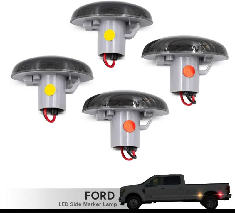 Wheel Fender Side Marker Lights for 1999-2010 Ford F350 F450 Double Wheel Amber Red Trunk Bed Fender Markers 48 SMD Smoked Lens Replace OEM Sidemarker Lamps