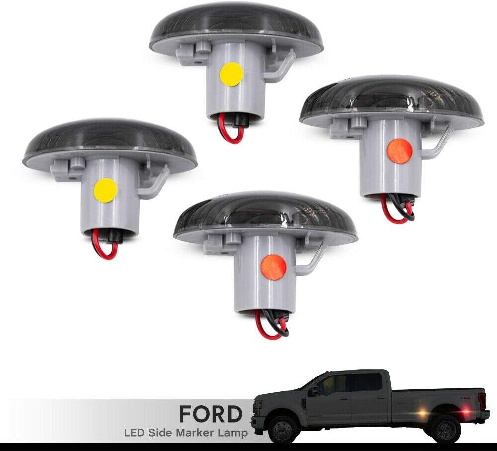 Wheel Fender Side Marker Lights for 1999-2010 Ford F350 F450 Double Wheel Amber Red Trunk Bed Fender Markers 48 SMD Smoked Lens Replace OEM Sidemarker Lamps