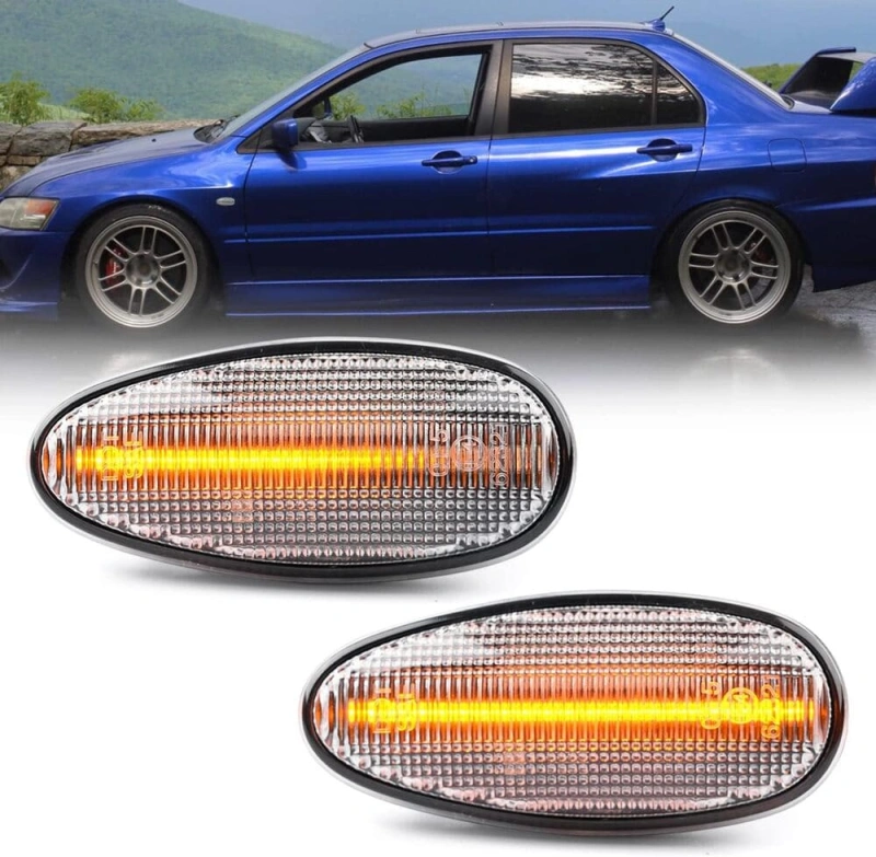 Sequential Amber LED Side Marker Lights for 1998-2006 Mitsubishi Lancer EVO Evolution 5 6 7 8 9 Front Fender Turn Signal Indicator Blinker Lamps JDM Style OEM Replacement (Smoked Lens)