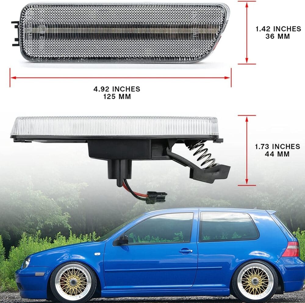 Led Side Marker Lights Replacement for VW MK4 Jetta GTI Golf 1999-2006, Amber Led Front Bumper Side Marker Turn Signal Light Kit Smoked Pair Driver Passenger Lamp Assembly OEM 1JM945072/1JM945071
