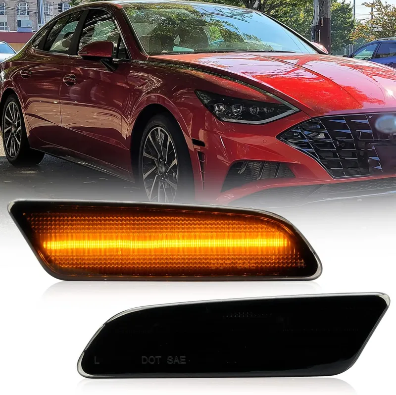 NSLUMO Led Side Marker Lights Replacement for Hyundai Sonata DN8 2020 2021 2022 2023 Amber Led Front Bumper Side Marker Reflector Signal Light Kit LH RH Smoked Lens OEM 921A1L0300