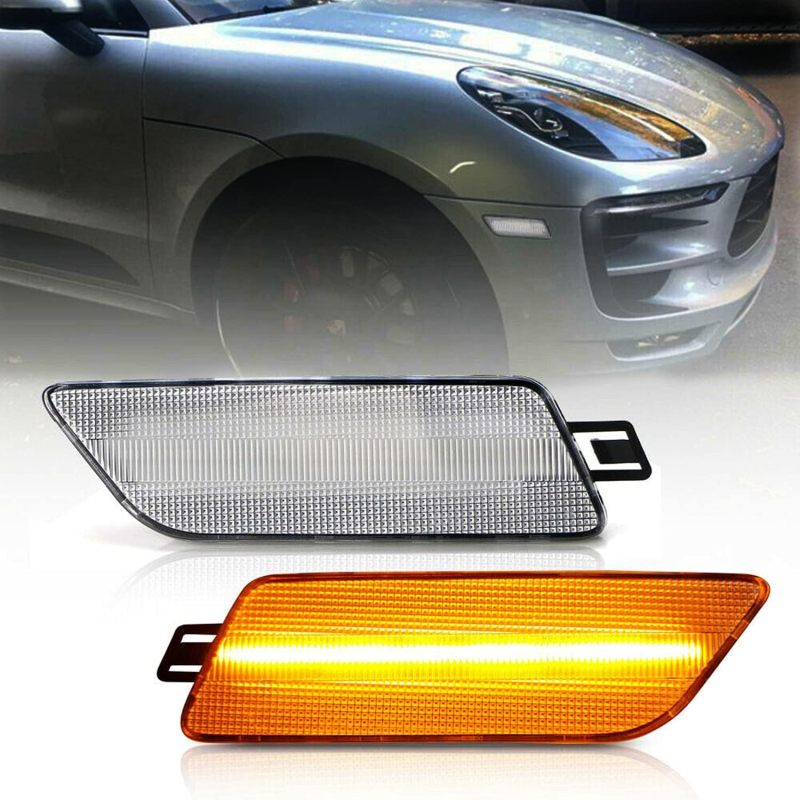 Led Side Marker Lights for 2014-2020 Porsche Macan Smoked Lens Amber LED Front Bumper Side Marker Assembly