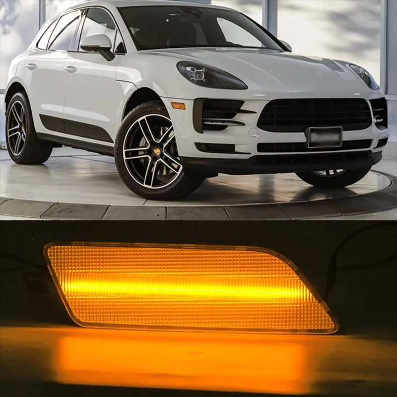 Led Side Marker Lights for 2014-2020 Porsche Macan Smoked Lens Amber LED Front Bumper Side Marker Assembly