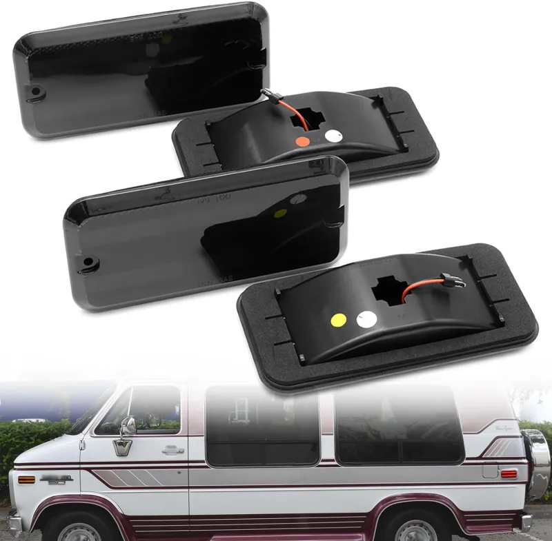 Led Side Marker Lights Replacement for 1968-1972 Chevy C/K Series Trucks 1968-1996 GMC G/P Series Vans Amber Front & Rear Red Side Signal Lamps Smoked Lens OEM Fender Sidemarker Clearance Light Kit