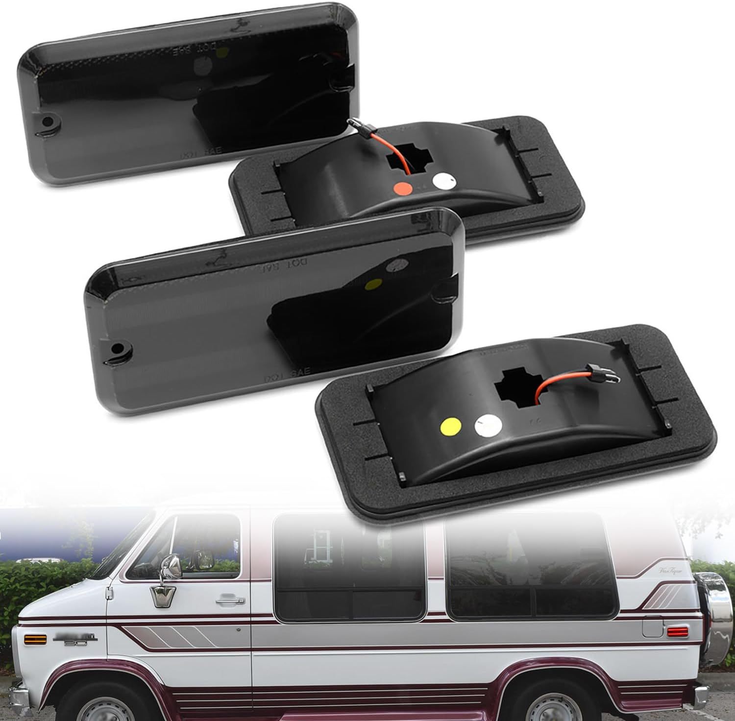 Led Side Marker Lights Replacement for 1968-1972 Chevy C/K Series Trucks 1968-1996 GMC G/P Series Vans Amber Front & Rear Red Side Signal Lamps Smoked Lens OEM Fender Sidemarker Clearance Light Kit