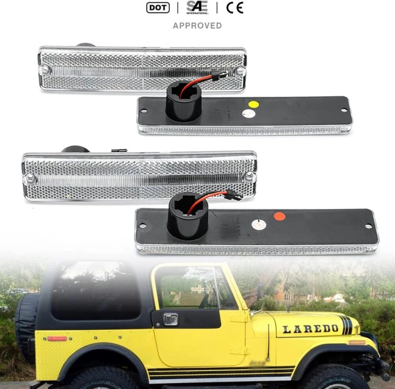 Led Side Marker Lights Replacement for 1972-1986 Jeep CJ5 CJ7, 1984-1991 Grand Wagoneer J10 J20 Pickup Amber Front Red Rear Fender Side Markers Turn Signals OEM Sidemarker Lamps Kit Smoked Lens