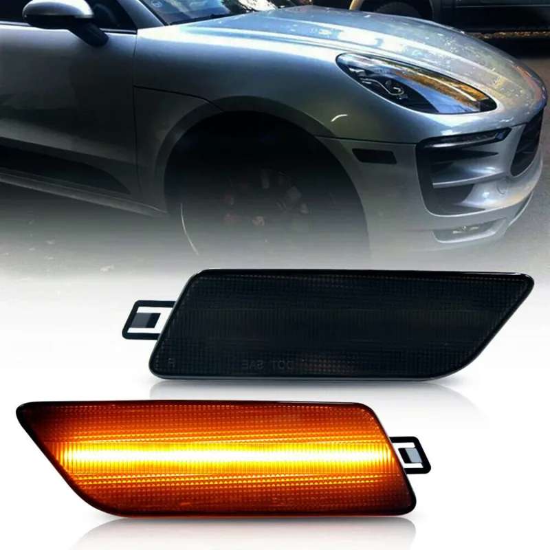 Led Side Marker Lights for 2014-2020 Porsche Macan Smoked Lens Amber LED Front Bumper Side Marker Assembly