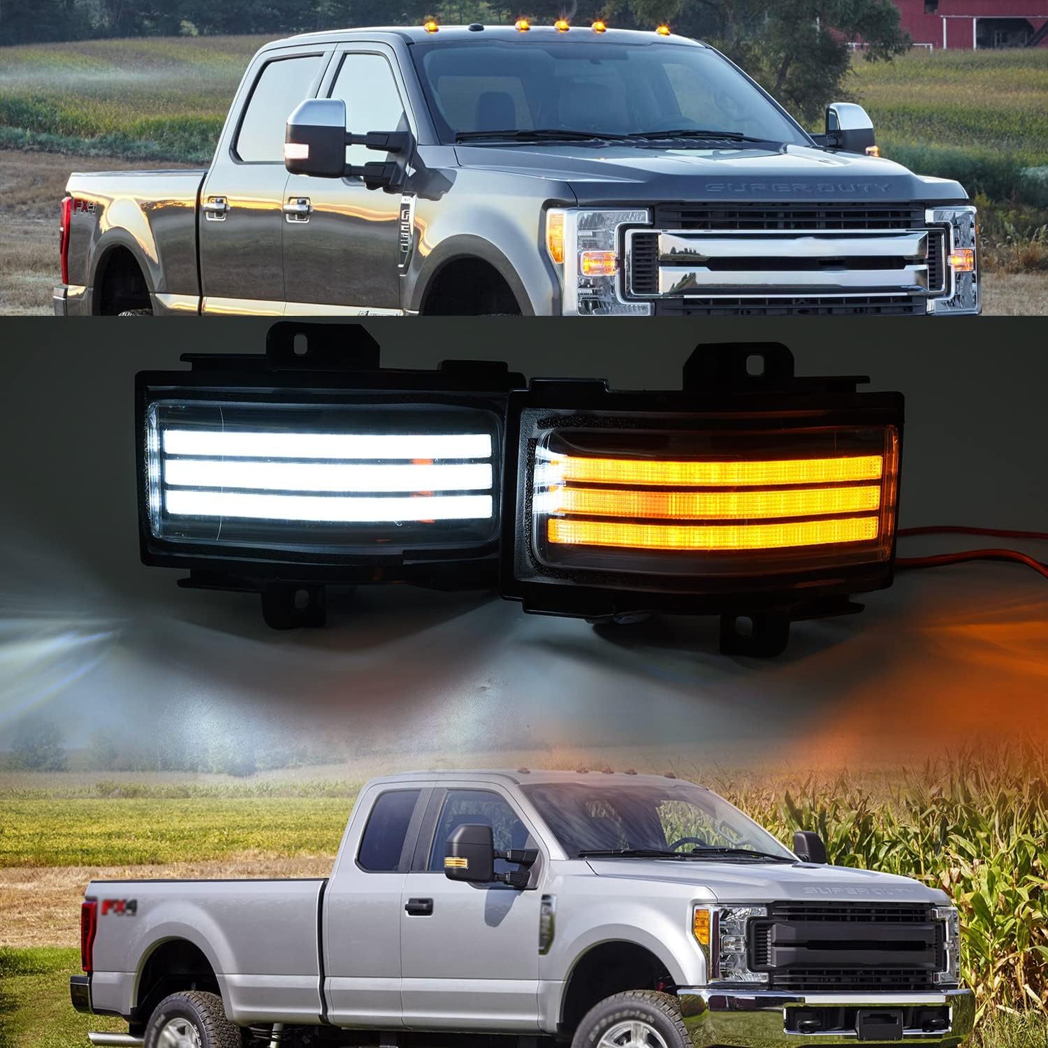 NSLUMO Sequential LED Side Mirror Marker Lights Compatible w/2015-2023 F150 F250 F350 F450 Pickup Towing Mirror Amber Turn Signal Indicator & White DRL Parking Lamp Assembly Clear Lens