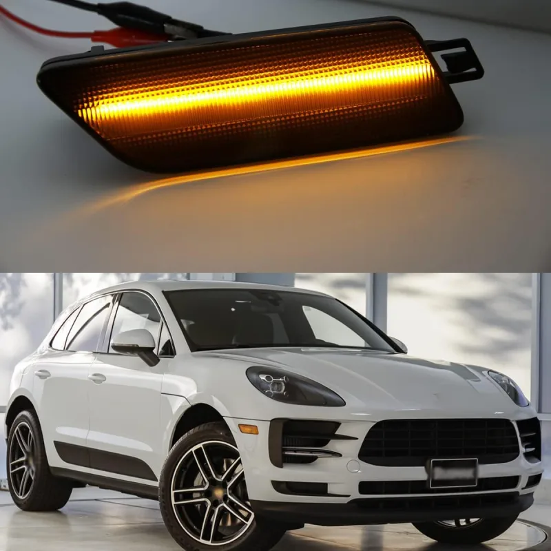 Led Side Marker Lights for 2014-2020 Porsche Macan Smoked Lens Amber LED Front Bumper Side Marker Assembly