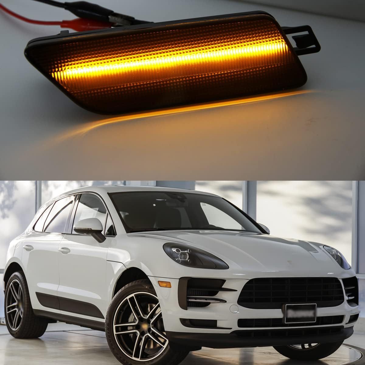 Led Side Marker Lights for 2014-2020 Porsche Macan Smoked Lens Amber LED Front Bumper Side Marker Assembly