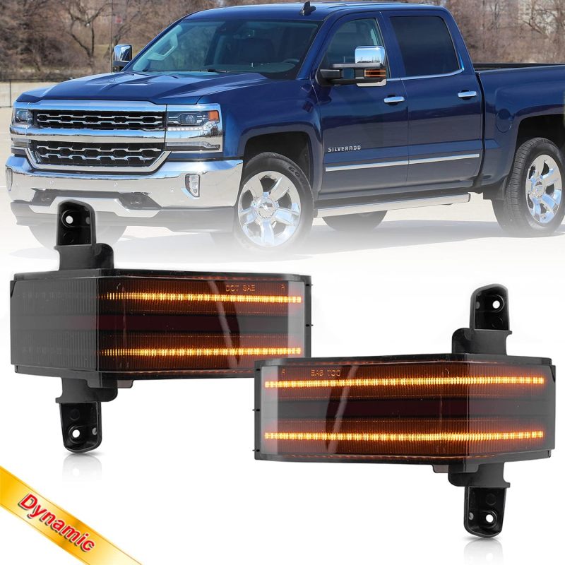 NSLUMO Sequential LED Side Mirror Marker Lights Compatible w/ 2014-2018 Chevy Silverado GMC Sierra 1500 2500HD 3500HD Towing Mirror Turn Signal Indicator Lamp Assembly Smoked Lens