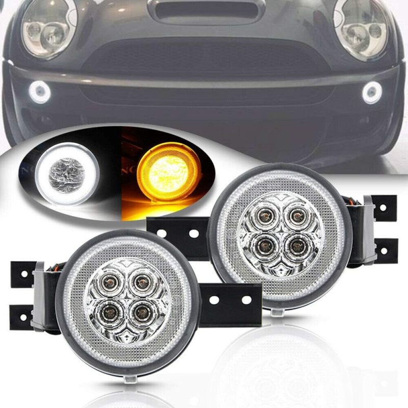 NSLUMO Led DRL Parking Light Turn Signal Assembly for 02-06 MINI Cooper R50 R53 Hardtop & 05-08 R52 Convertible White Halo Ring Daytime Running Lights Amber Turn Signal Lamps