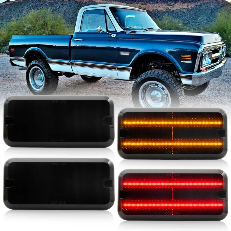 Led Side Marker Lights Replacement for 1968-1972 Chevy C/K Series Trucks 1968-1996 GMC G/P Series Vans Amber Front & Rear Red Side Signal Lamps Smoked Lens OEM Fender Sidemarker Clearance Light Kit