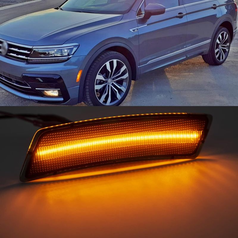 Amber Front Bumper Led Side Marker Lights Compatible with 12-19 VW Beetle 18-up VW Ti-guan, Smoked Lens Replace OEM Sidemarker Lamps