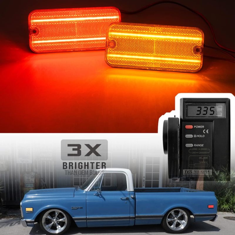 Led Side Marker Lights Replacement for 1968-1972 Chevy C/K Series Trucks 1968-1995 G Series G10 G20 Van Amber Front & Rear Red Side Signal Lamps Clear Lens OEM Fender Sidemarker Clearance Light Kit