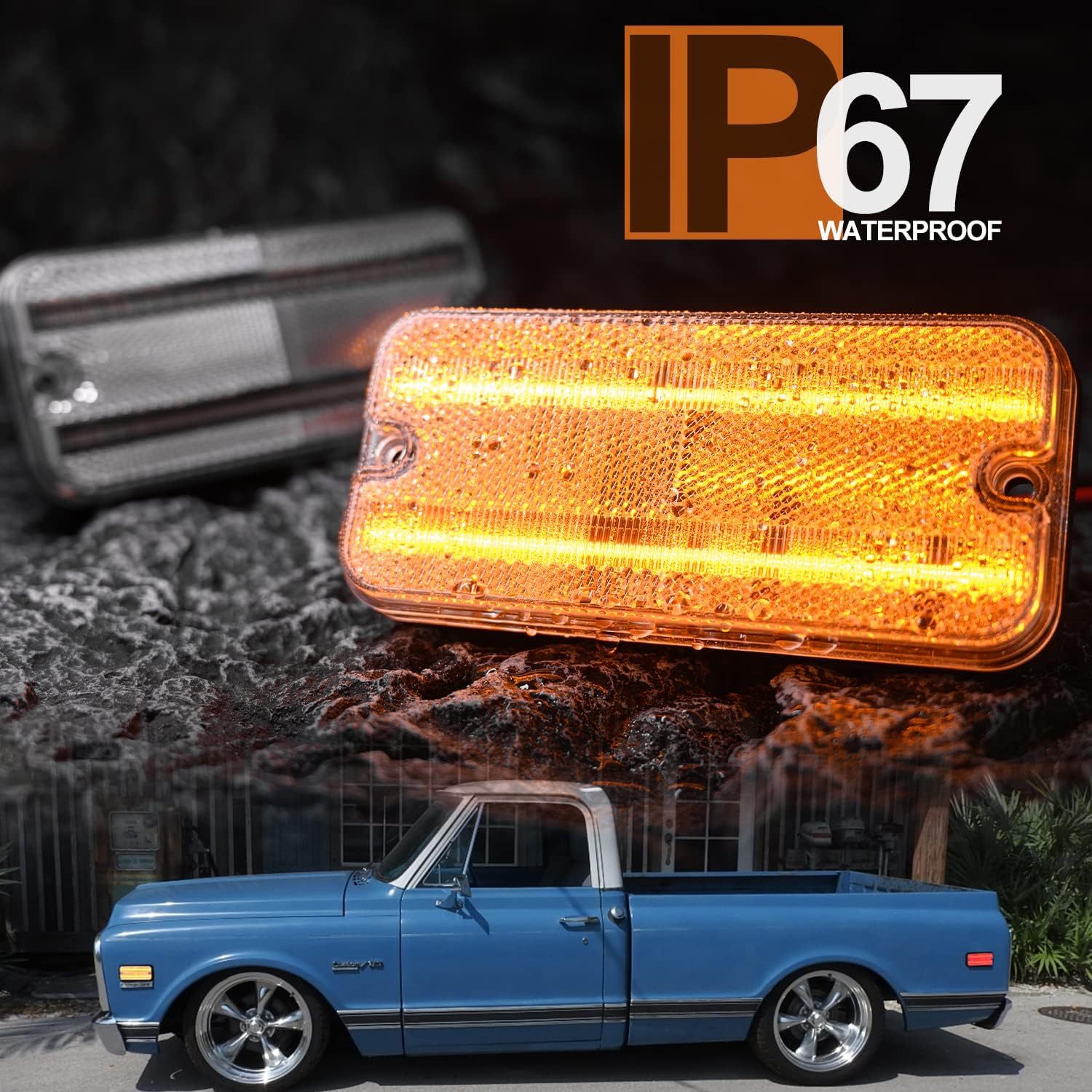 Led Side Marker Lights Replacement for 1968-1972 Chevy C/K Series Trucks 1968-1995 G Series G10 G20 Van Amber Front & Rear Red Side Signal Lamps Clear Lens OEM Fender Sidemarker Clearance Light Kit