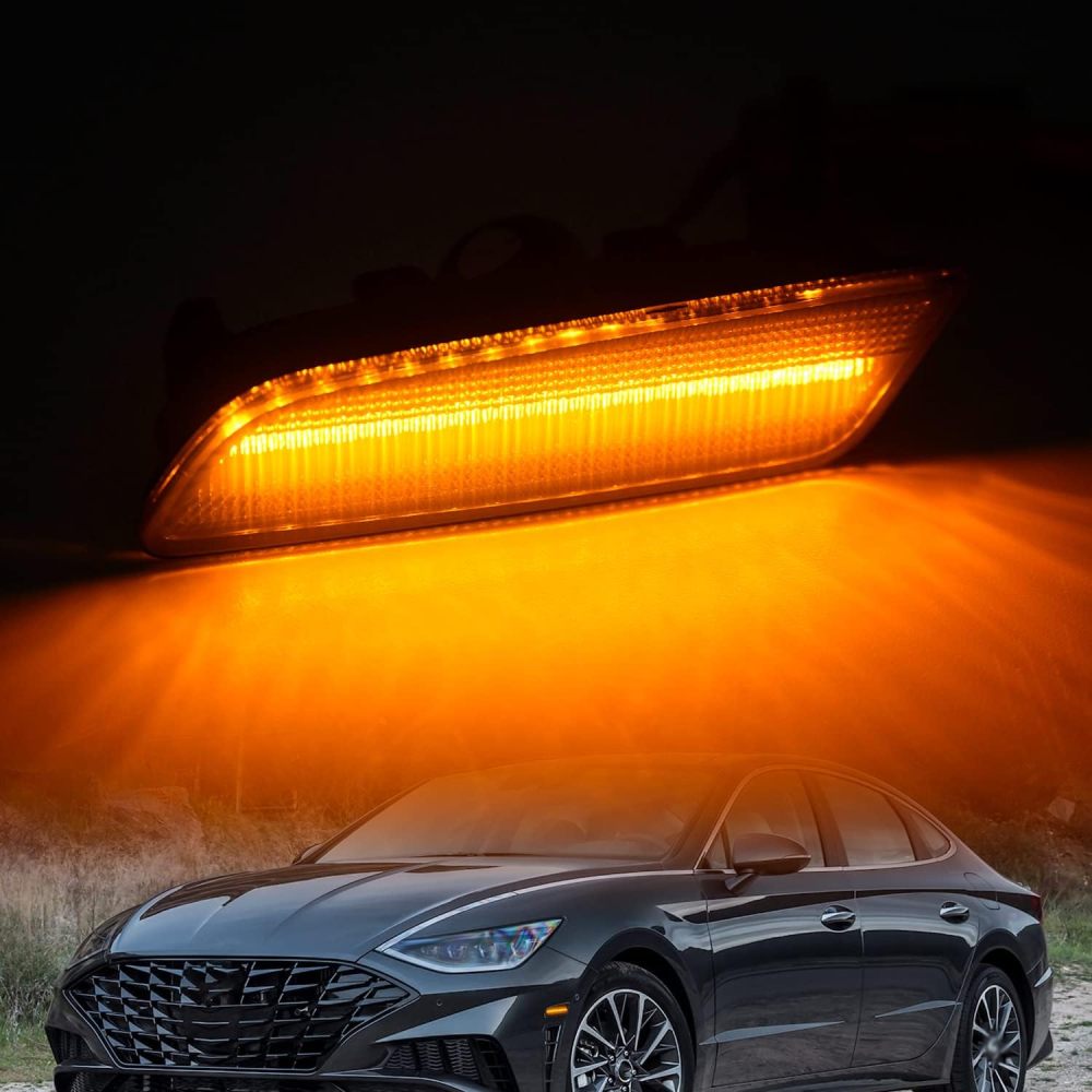 NSLUMO Led Side Marker Lights Replacement for Hyundai Sonata DN8 2020 2021 2022 2023 Amber Led Front Bumper Side Marker Reflector Signal Light Kit LH RH Smoked Lens OEM 921A1L0300